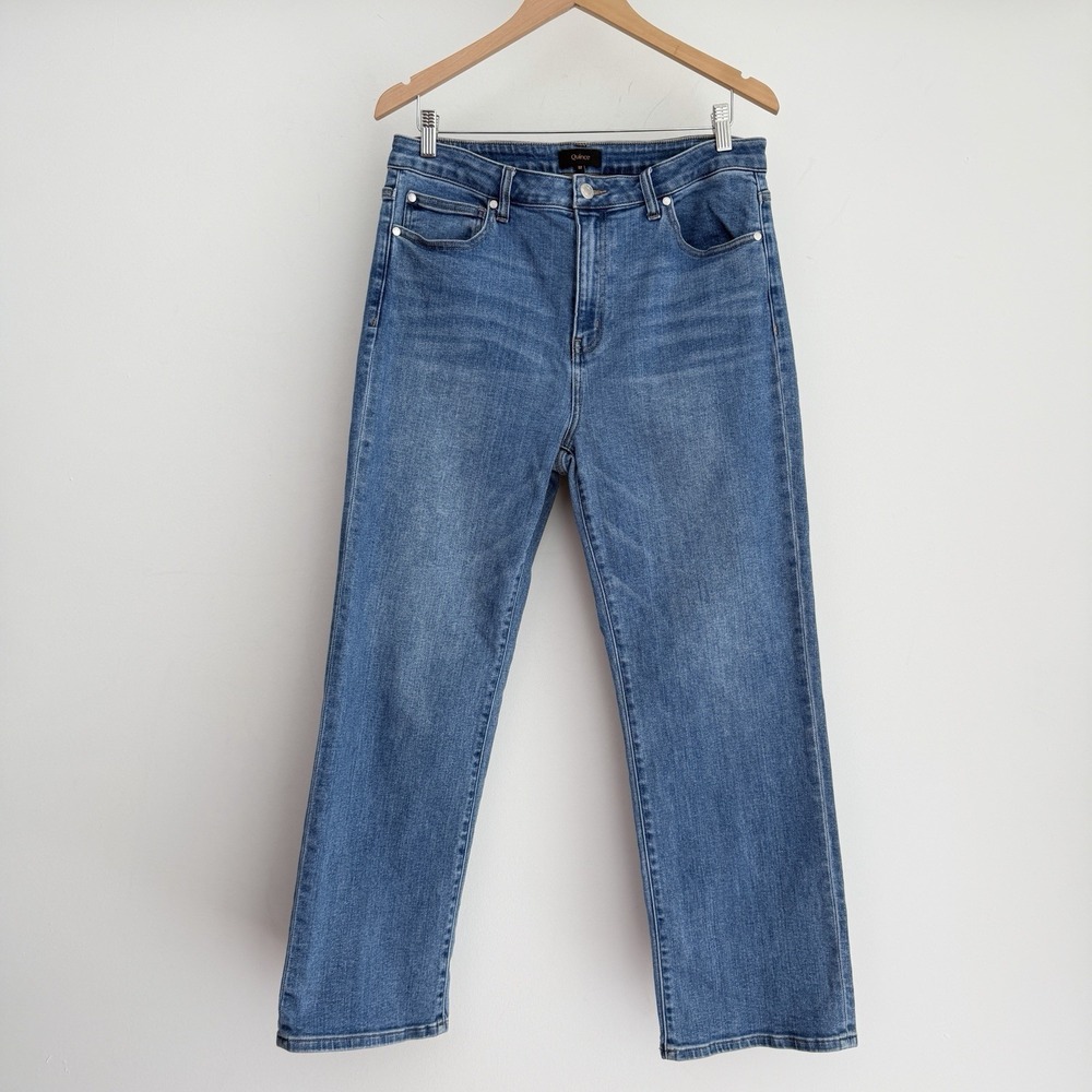 Quince Jeans Womens 32 Blue Organic Cotton Mid Rise Straight Stretch Minimalist